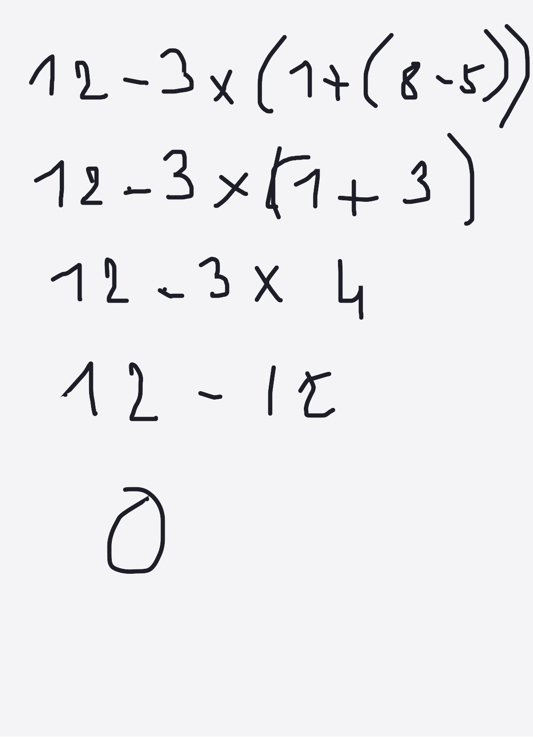 My 12 - 3 × (1 + (4 x 2- 5)) — a one-shot sketch by Justyle on The Midnight Gallery daily drawing app.