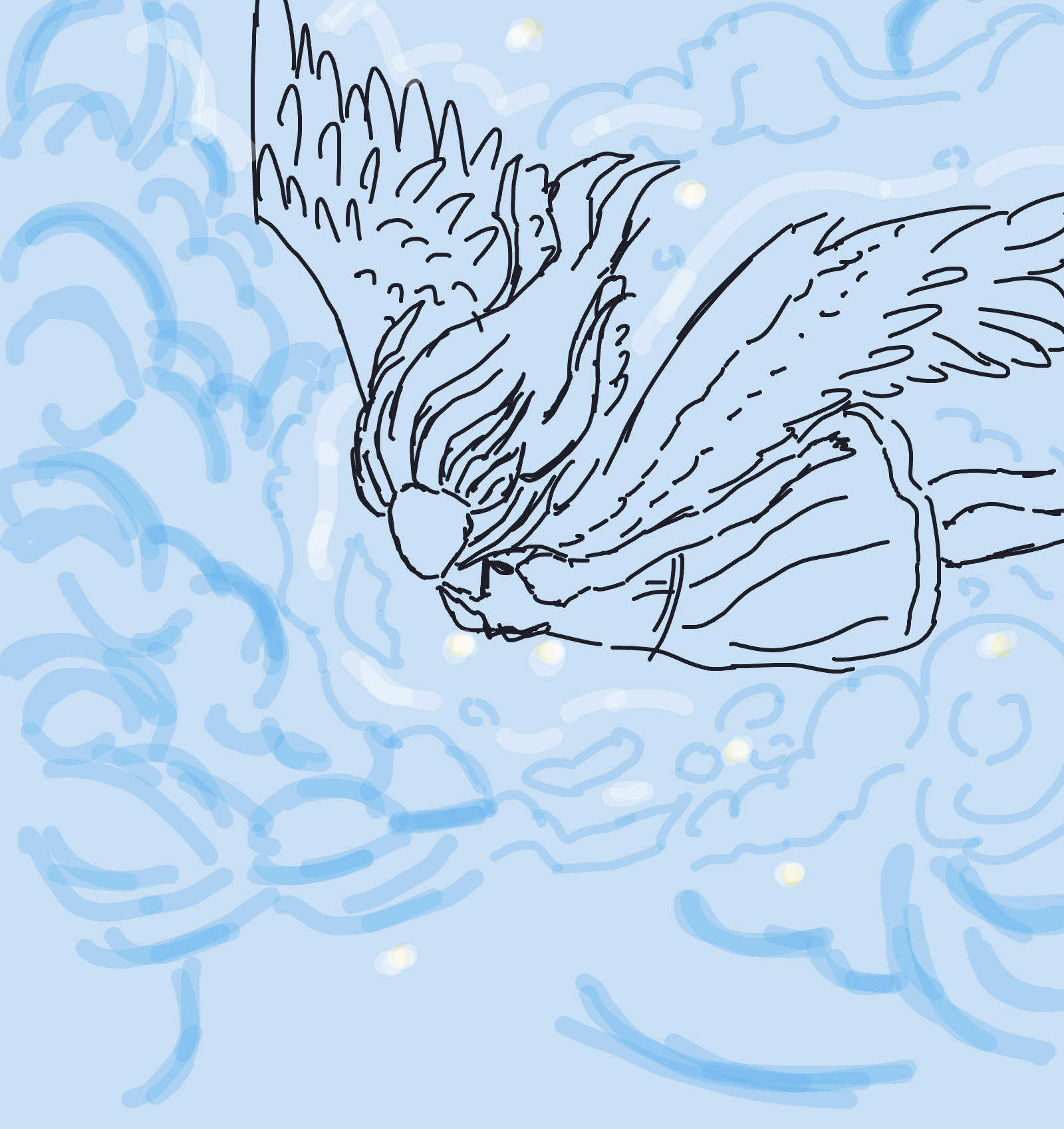 My Angel’s dive — a one-shot sketch by Mizzie on The Midnight Gallery daily drawing app.