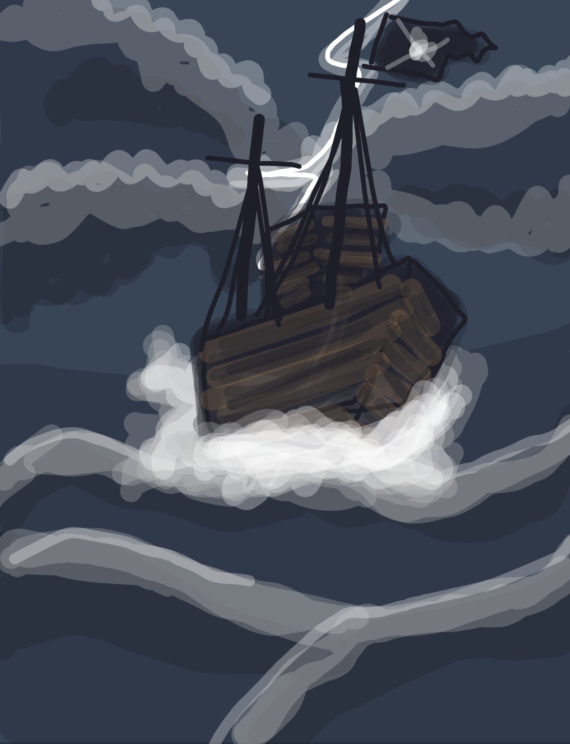 My Bateau pirate naviguant dans la tempête — a one-shot sketch by SilesianHorse on The Midnight Gallery daily drawing app.