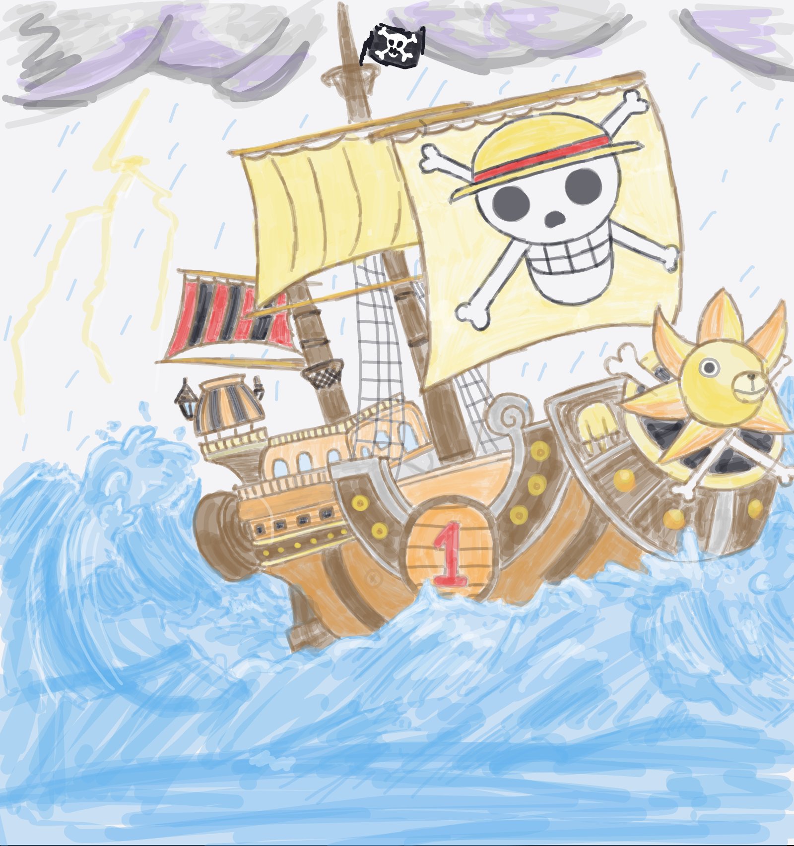 My Pirate ship sails stormy seas — a one-shot sketch by Mizzie on The Midnight Gallery daily drawing app.