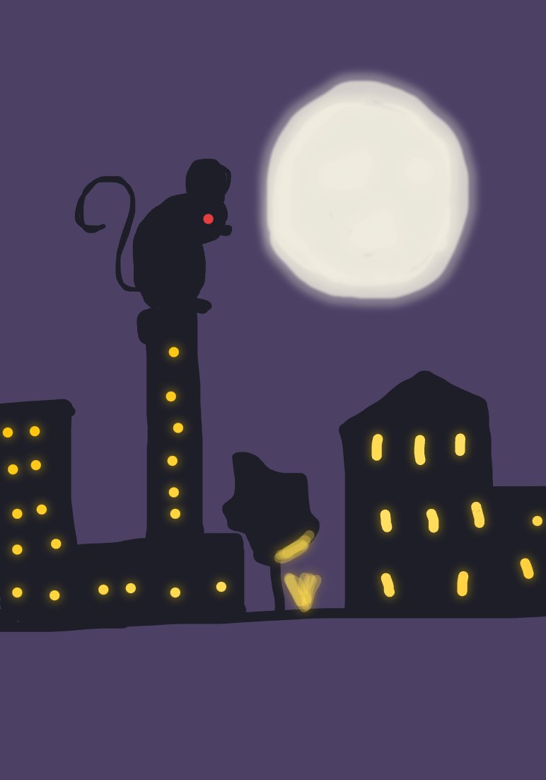 My Rat qui explore ville nocturne — a one-shot sketch by ChrysTelam on The Midnight Gallery daily drawing app.