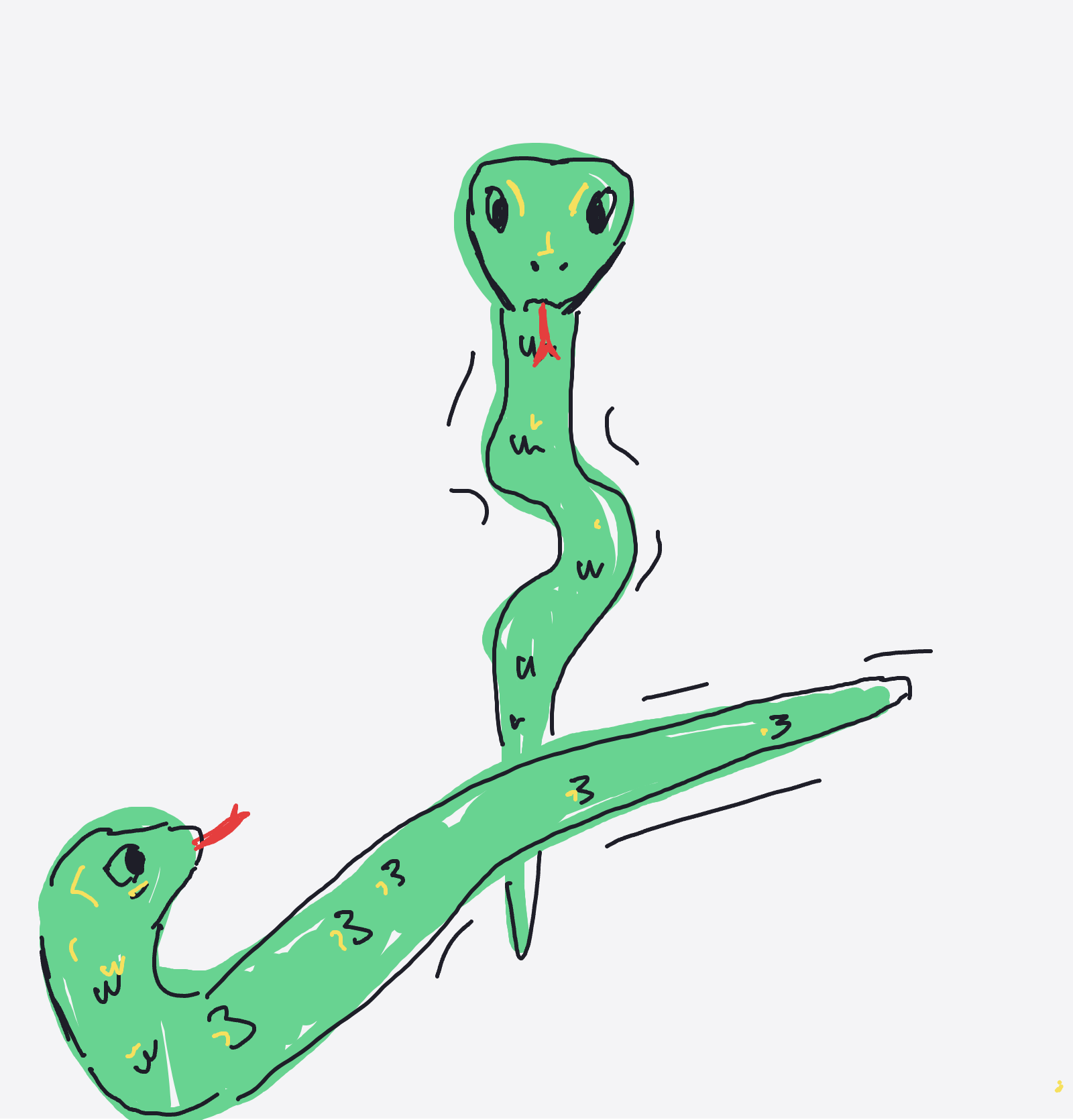 My Serpent qui fait de la corde à sauter — a one-shot sketch by Palomino on The Midnight Gallery daily drawing app.