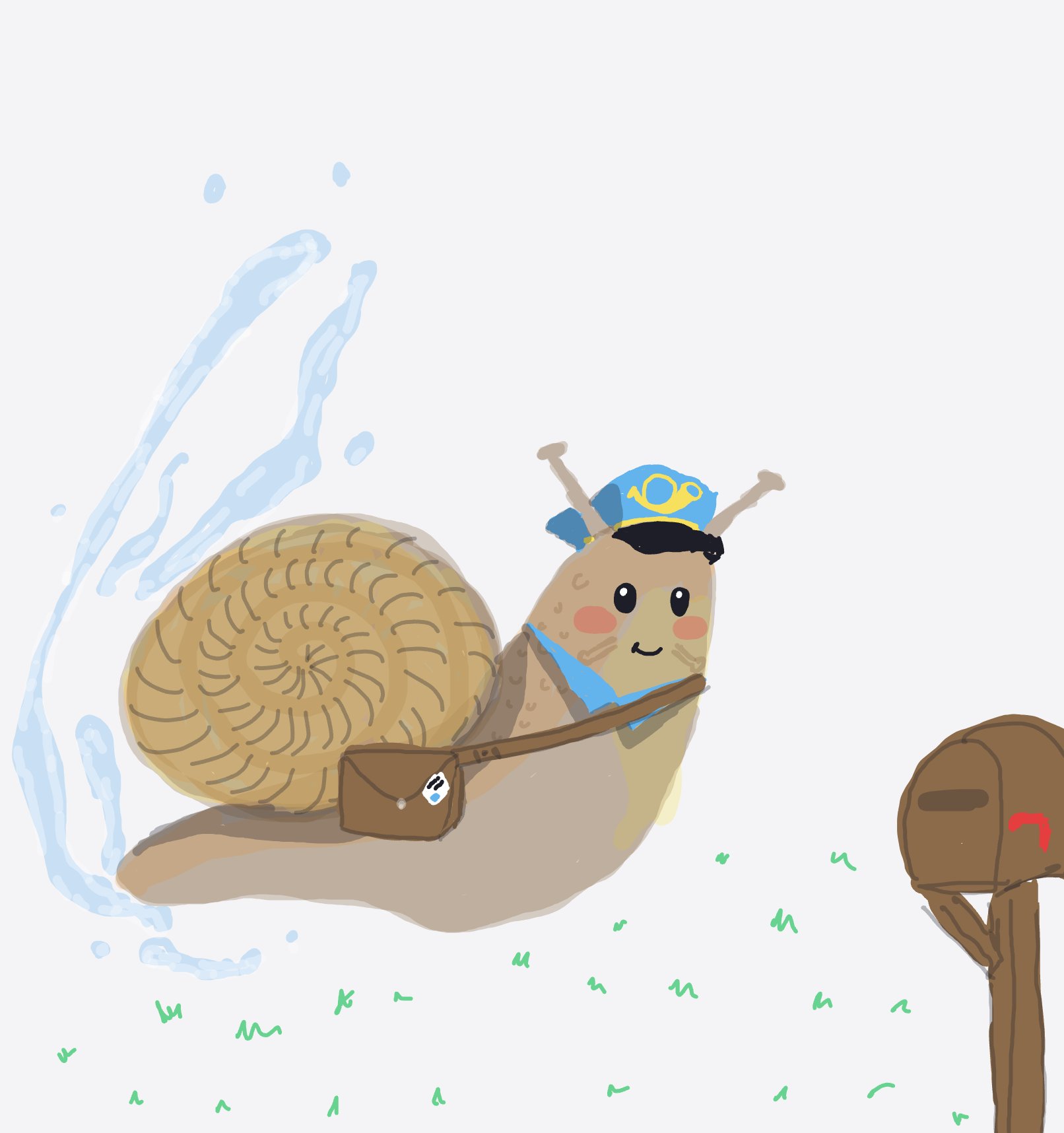 My Snail delivering mail,….. very slow — a one-shot sketch by Mizzie on The Midnight Gallery daily drawing app.