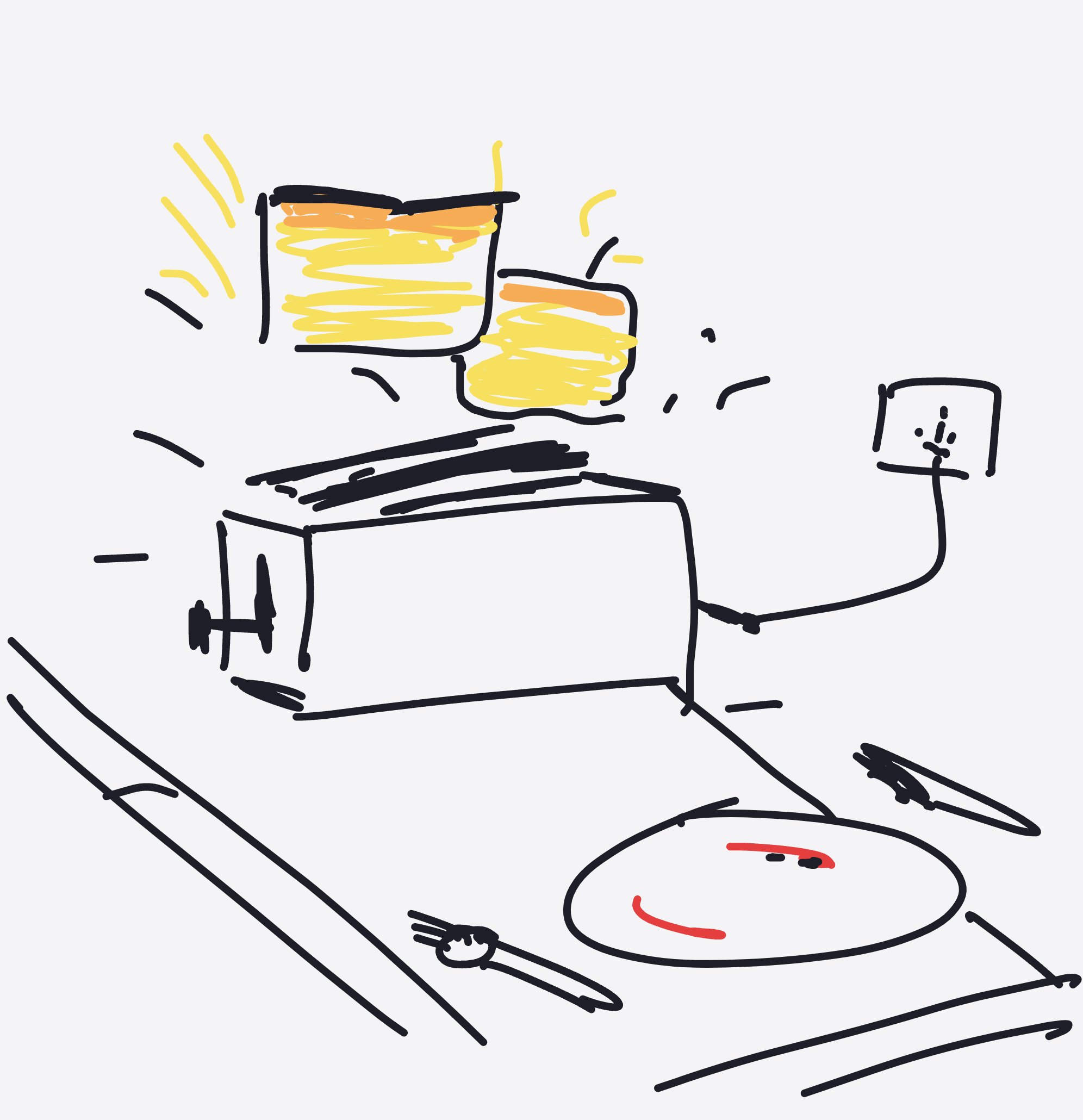 My Toast jumping from toaster — a one-shot sketch by Icementhol on The Midnight Gallery daily drawing app.
