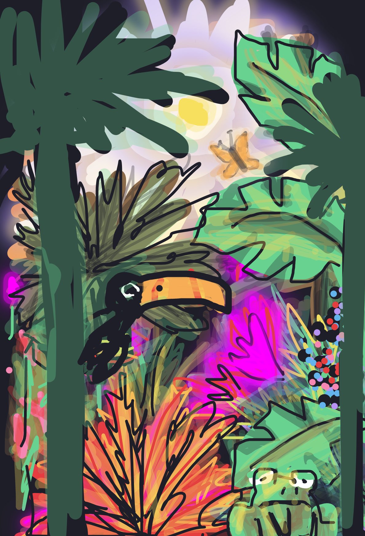 My Vibrant rainforest scene — a one-shot sketch by MadCreative on The Midnight Gallery daily drawing app.